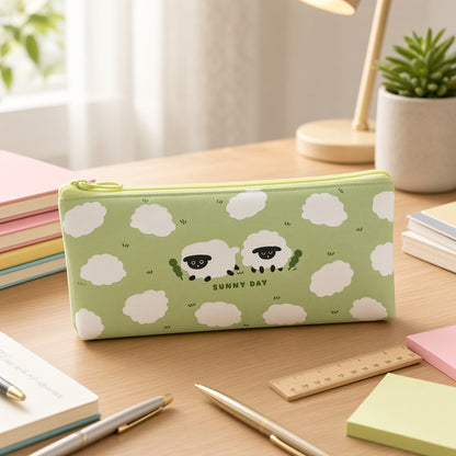 M&G Chenguang Length+ Pencil Case with Cute Sheep Design – Large Capacity Zipper Pouch, - Assorted Color - 1pcs – No: APB932NN