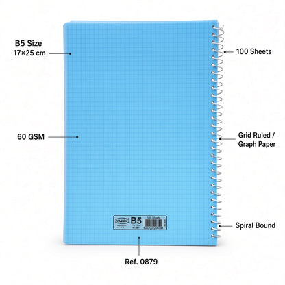 YASSIN Geometric Notebook B5 – 100 Sheets, Grid Ruled, Spiral Bound, 17 × 25 cm, 60 GSM - No: 0879