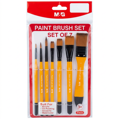 M&G set of 7 paint brushes studio packshot with label
