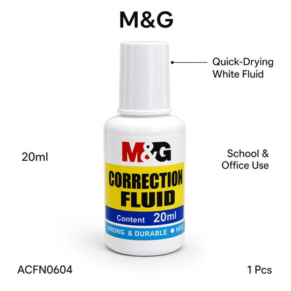 M&G Chenguang Correction Fluid 20ml – Quick-Drying White Correction Liquid for Writing Mistakes - 1pcs - No: ACFN0604