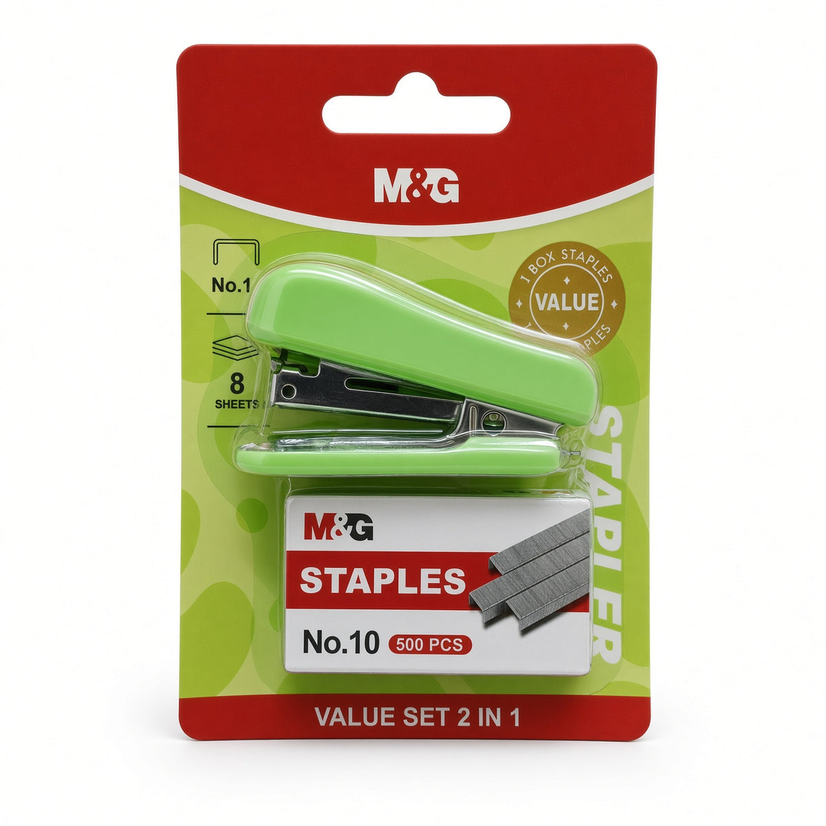 M&G Chenguang Value Set 2-in-1 Stapler with 500 No.10 Staples – Mini Desktop Stapler for School, Office & Home - 1 pcs - No: ABS916NQ