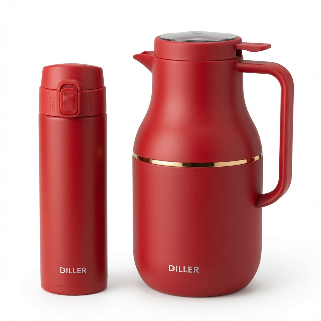 DILLER Vacuum Flask & Thermal Bottle Gift Set – 1600ml Jug + 460ml Travel Bottle – Double Wall Stainless Steel Insulated