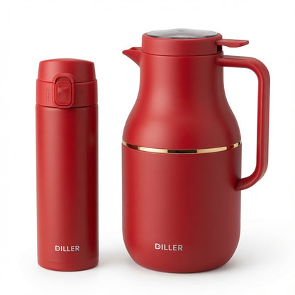 DILLER Vacuum Flask & Thermal Bottle Gift Set – 1600ml Jug + 460ml Travel Bottle – Double Wall Stainless Steel Insulated