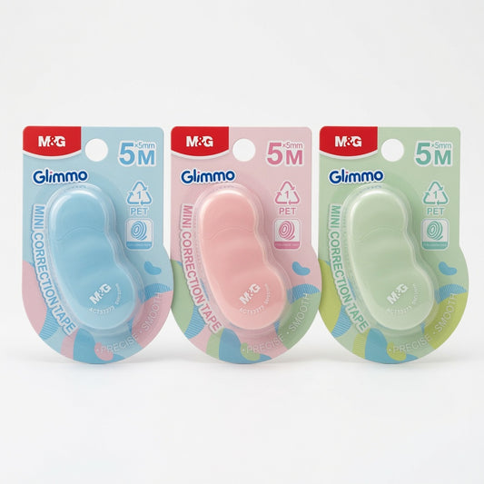 M&G Chenguang Glimmo Mini Correction Tape 5m x 5mm – Compact PET Instant Dry Correction Tape, Assorted Pastel Colors - 1pcs- No: ACT53273