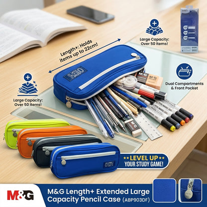 M&G Chenguang Length+ Large Capacity Pencil Case with Dual Zipper – Durable Fabric Stationery Organizer - 1pcs - No: APB903DF