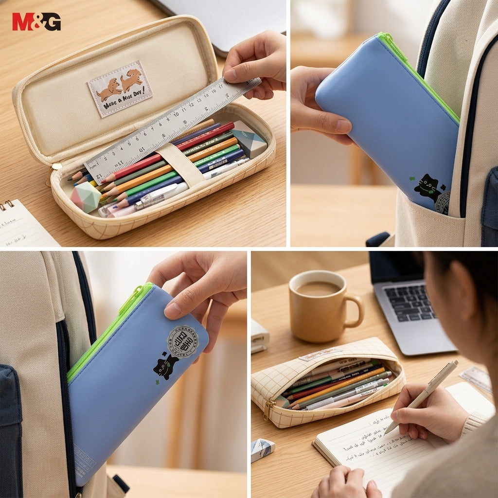 M&G Chenguang Length+ Pencil Case with Cute Sheep Design – Large Capacity Zipper Pouch, - Assorted Color - 1pcs – No: APB932NN