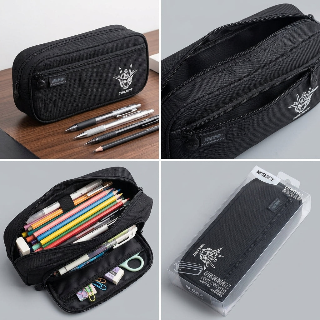 M&G Chenguang Twilight Large Capacity Pencil Case – Durable Fabric Zippered Stationery Organizer - 2 Pocket - No: APB903DD