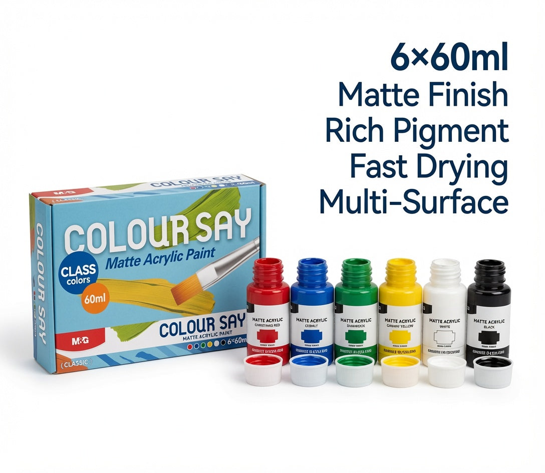 M&G Chenguang Colour Say Matte Acrylic Paint Set – 6 Classic Colors × 60ml | Rich Pigment | Fast Drying | Multi-Surface Acrylic Paint for Canvas, Wood, Paper & Crafts - No: APL976U1