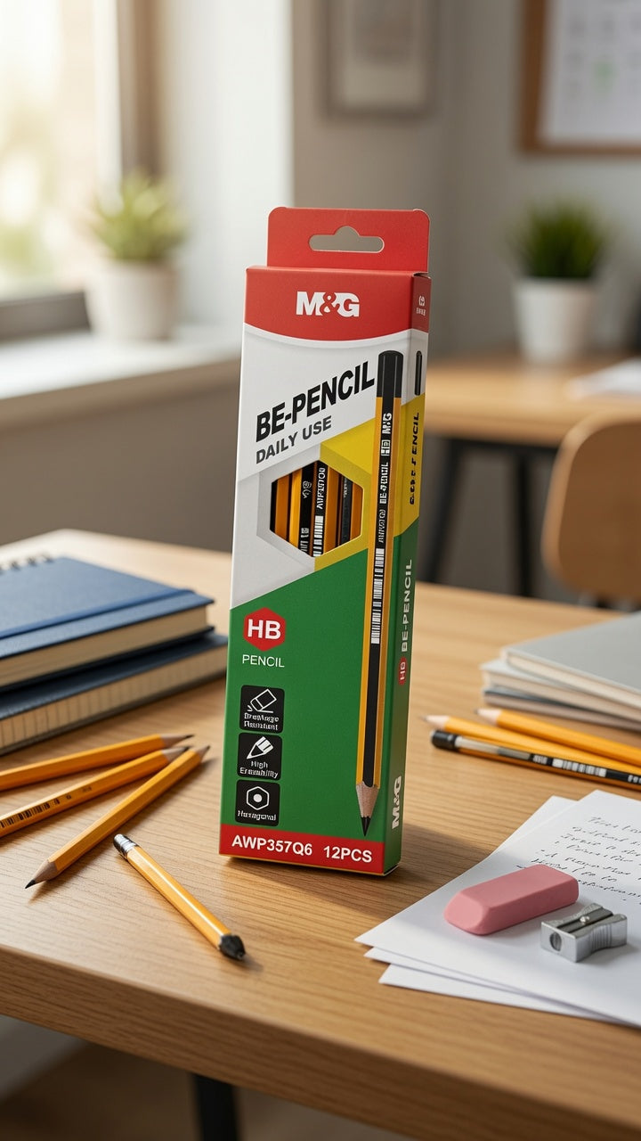 M&G Chenguang BE-PENCIL HB Wooden Pencils – Hexagonal Barrel, Break-Resistant, High Erasability, Pack of 12  - No: AWP357Q6
