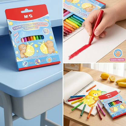 M&G Chenguang Plastic Crayons 12 Colors – Non-Toxic, Smooth Drawing Set for Kids & Artists - No:AGMX4164