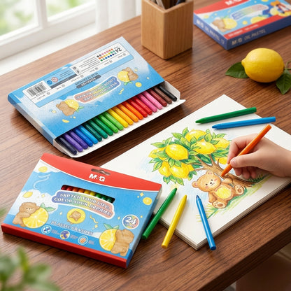 M&G Chenguang Plastic Crayons 24 Colors – Non-Toxic, Smooth Drawing Set for Kids & Artists - No:AGMX4165