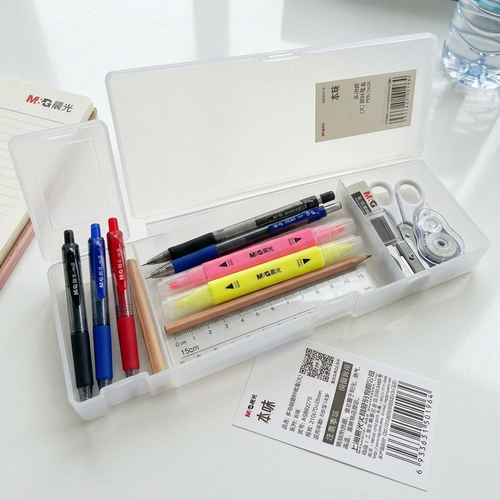 M&G Chenguang Large Multifunctional Plastic Pencil Case with 3 Compartments – No: ASB92276