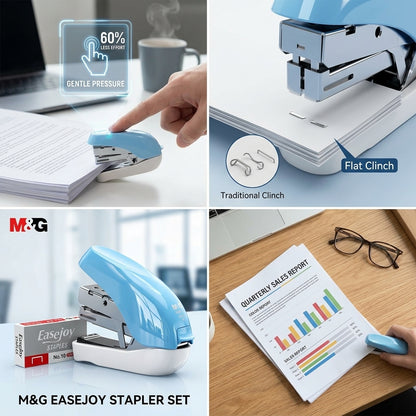 M&G Chenguang EaseJoy No.10 Power Saving Stapler with 1000 Staples – 60% Less Effort, Flat Clinch - 1pcs - No: ABS916NT