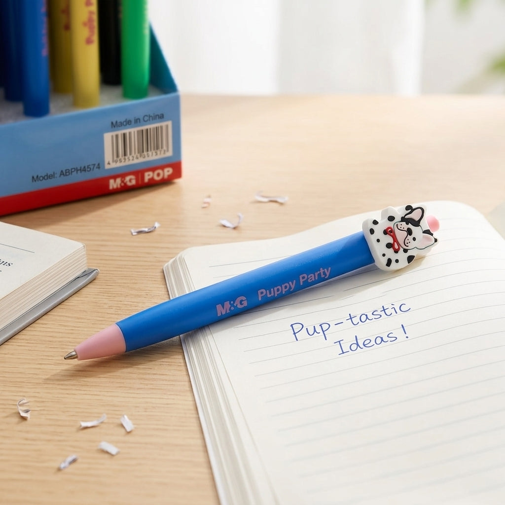 M&G Chenguang Puppy Party Cartoon Ballpoint Pen 0.7mm – Cute Animal Top Pen with Blue Ink (Assorted Designs) - 1pcs - No: ABPH4574