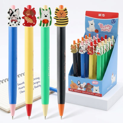 M&G Chenguang Puppy Party Cartoon Ballpoint Pen 0.7mm – Cute Animal Top Pen with Blue Ink (Assorted Designs) - 1pcs - No: ABPH4574