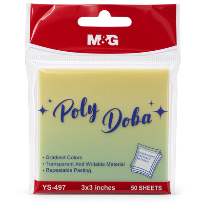 M&G Chenguang Poly Doba Sticky Notes – Gradient Colors, Transparent & Writable, Repositionable, 50 Sheets, 3 × 3 Inches - 1pcs - No: YS-497