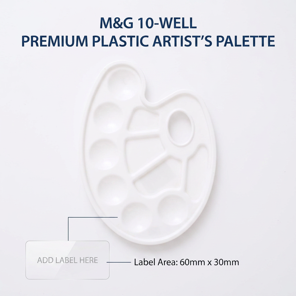 M&G 10-well watercolor palette tray studio packshot with label