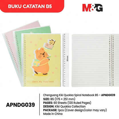 M&G Chenguang Kiki Quokka Spiral Notebook B5  – Ruled, 60 Sheets, 175 × 251 mm - 1pcs - No: APNDG039