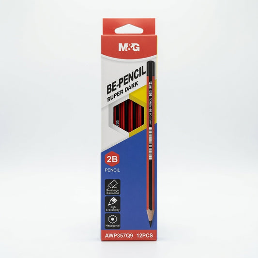 M&G Chenguang BE-PENCIL 2B Wooden Pencils – Super Dark Graphite, Break-Resistant, High Erasability, Hexagonal Barrel, Pack of 12 - No: AWP357Q9