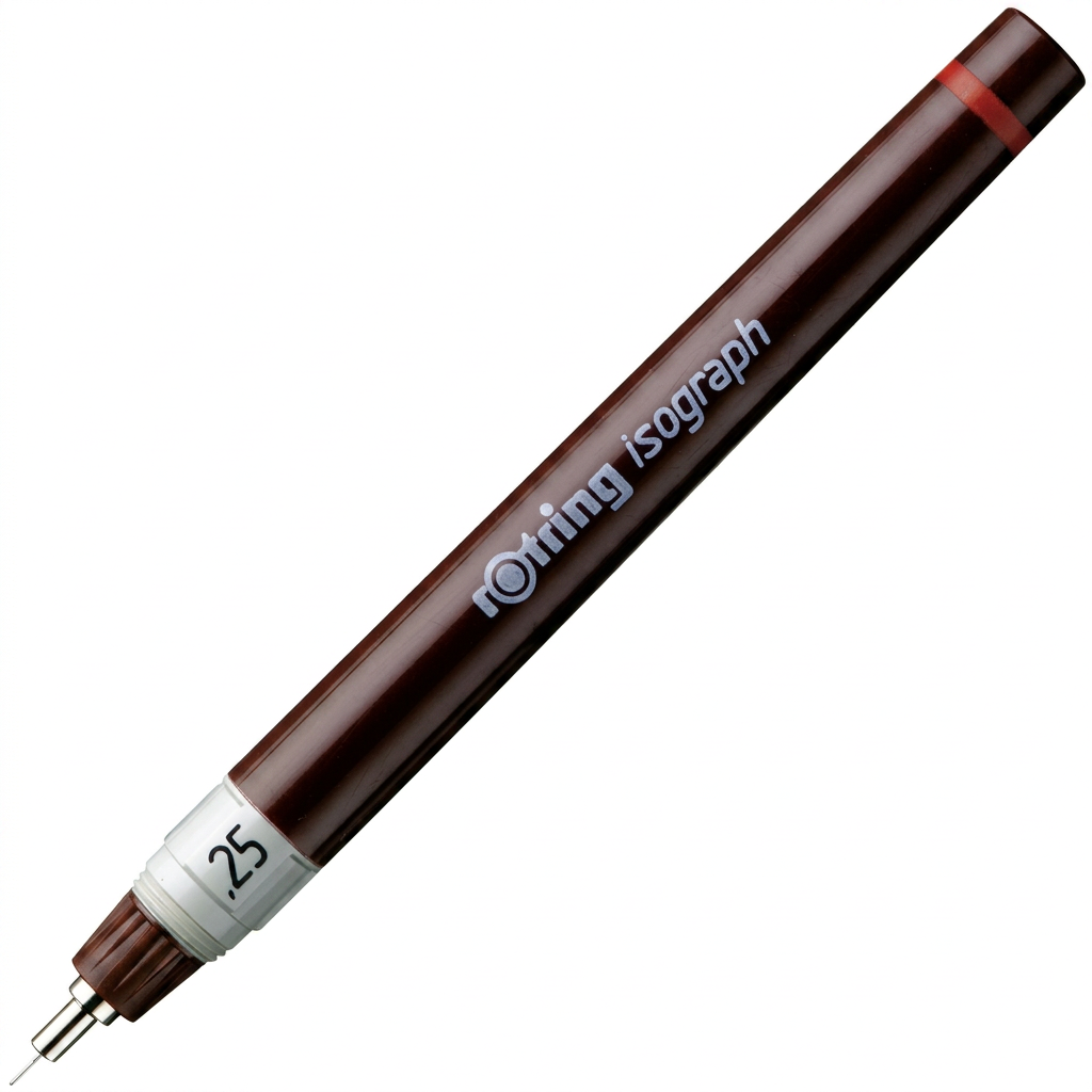 Rotring Isograph technical drawing pen flatlay on a drafting desk
