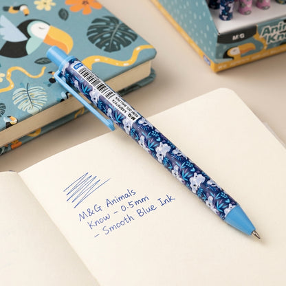 M&G Chenguang Animals Know Retractable Ballpoint Pen, 0.5 mm Fine Point, Cute Animal Print, Smooth Writing – Blue Ink - Assorted Color - 1pcs - No:ABP87974
