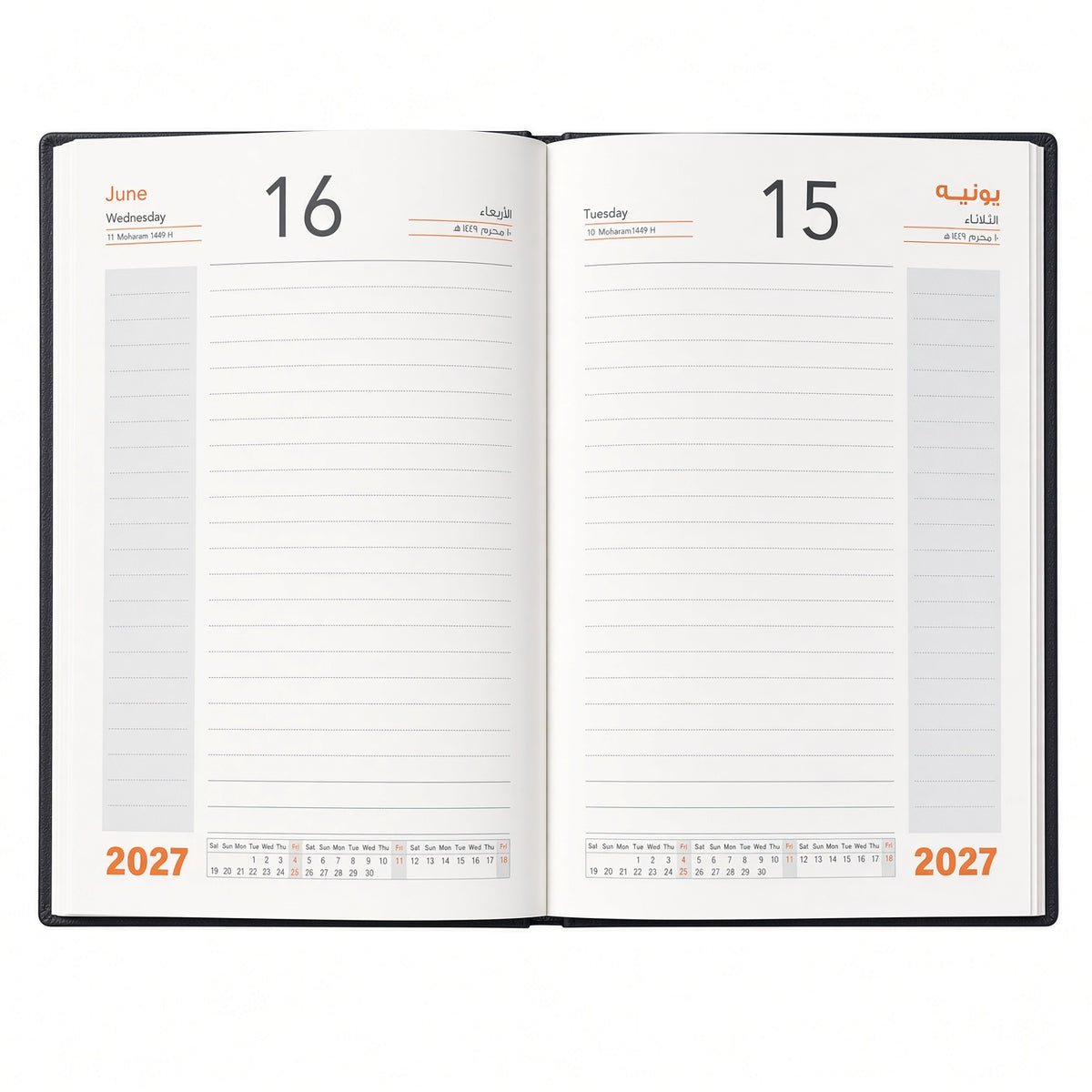 Premium Black Leather 2027 Daily Planner Diary with Paper Holder, Hardcover Notebook, Daily Organizer - 1pcs - Black