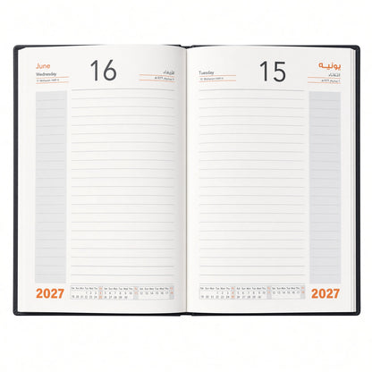 Premium Black Leather 2027 Daily Planner Diary with Paper Holder, Hardcover Notebook, Daily Organizer - 1pcs - Black