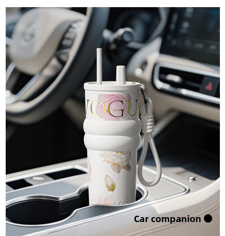 710ml Vacuum Insulated Tumbler with Straw & Handle – Leakproof Stainless Steel Travel Cup with Carry Strap
