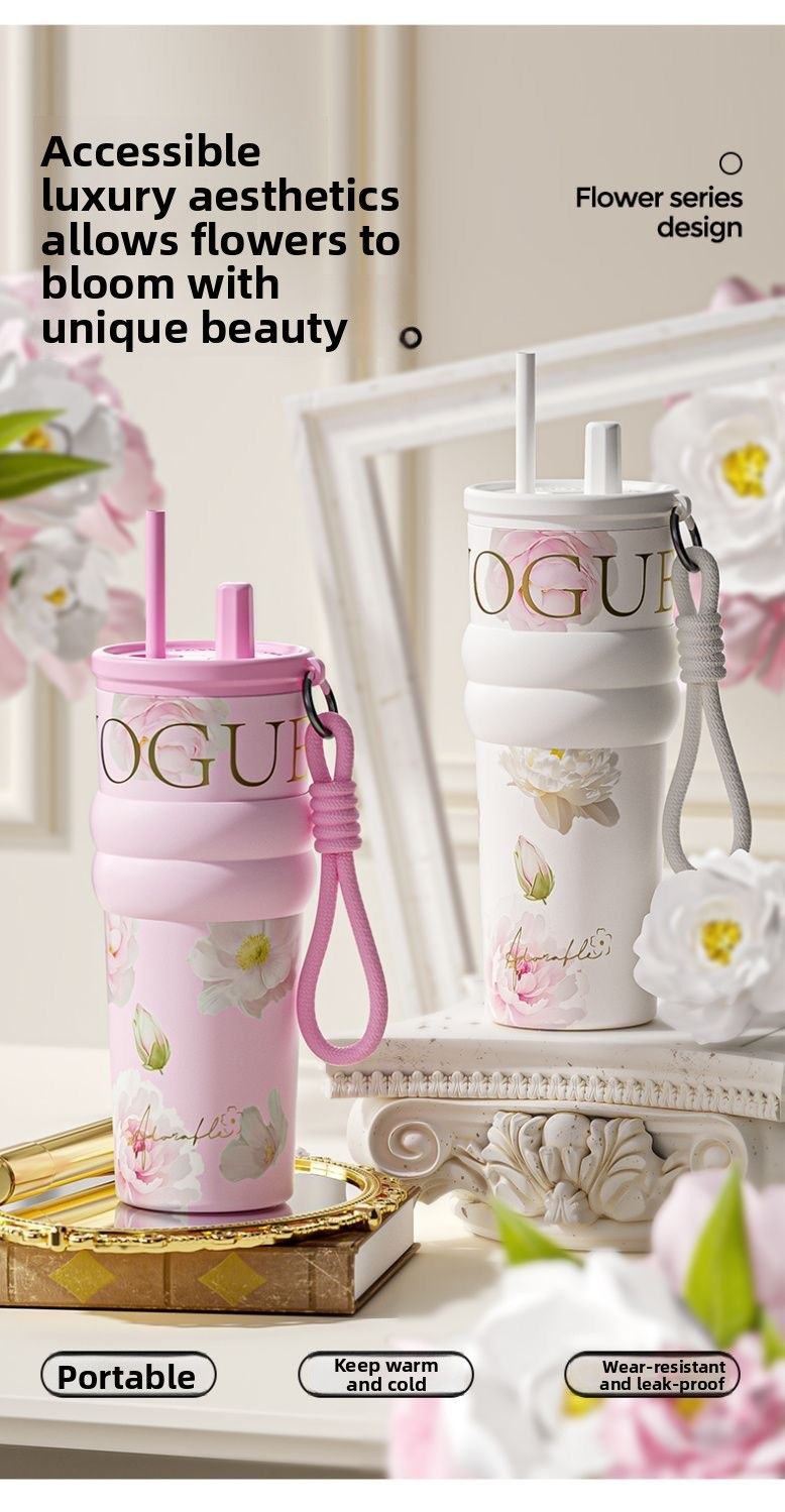 710ml Vacuum Insulated Tumbler with Straw & Handle – Leakproof Stainless Steel Travel Cup with Carry Strap