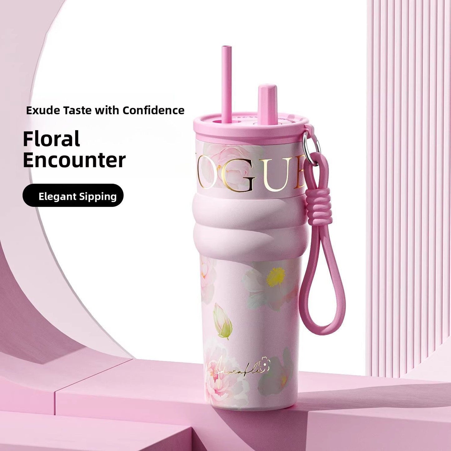 710ml Vacuum Insulated Tumbler with Straw & Handle – Leakproof Stainless Steel Travel Cup with Carry Strap