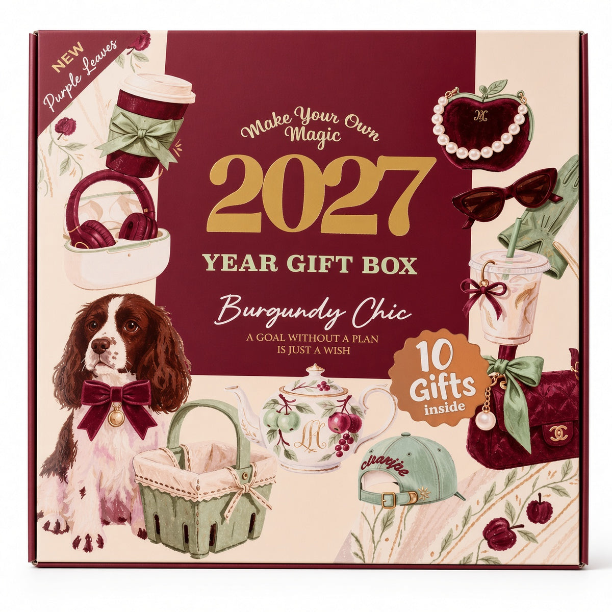 Mofakera Burgundy Chic 2027 Year Gift Box – Luxury A5 Daily Planner & 10-Piece Stationery Gift Set - Dark Red ( Agenda )