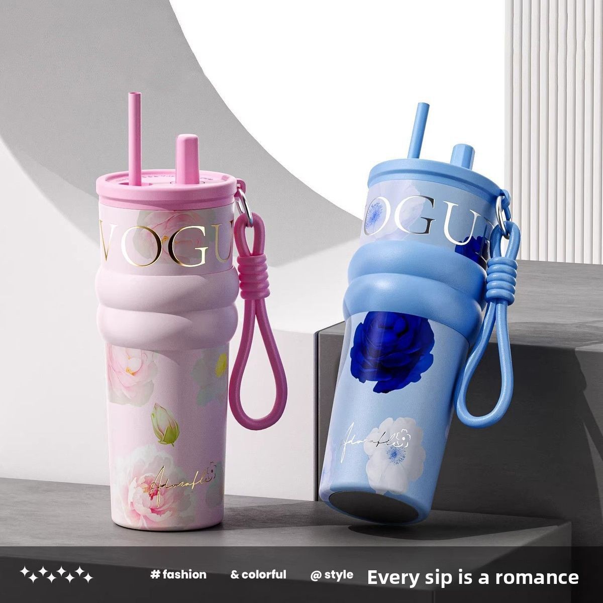 710ml Vacuum Insulated Tumbler with Straw & Handle – Leakproof Stainless Steel Travel Cup with Carry Strap