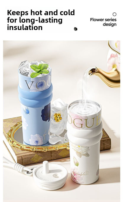 710ml Vacuum Insulated Tumbler with Straw & Handle – Leakproof Stainless Steel Travel Cup with Carry Strap
