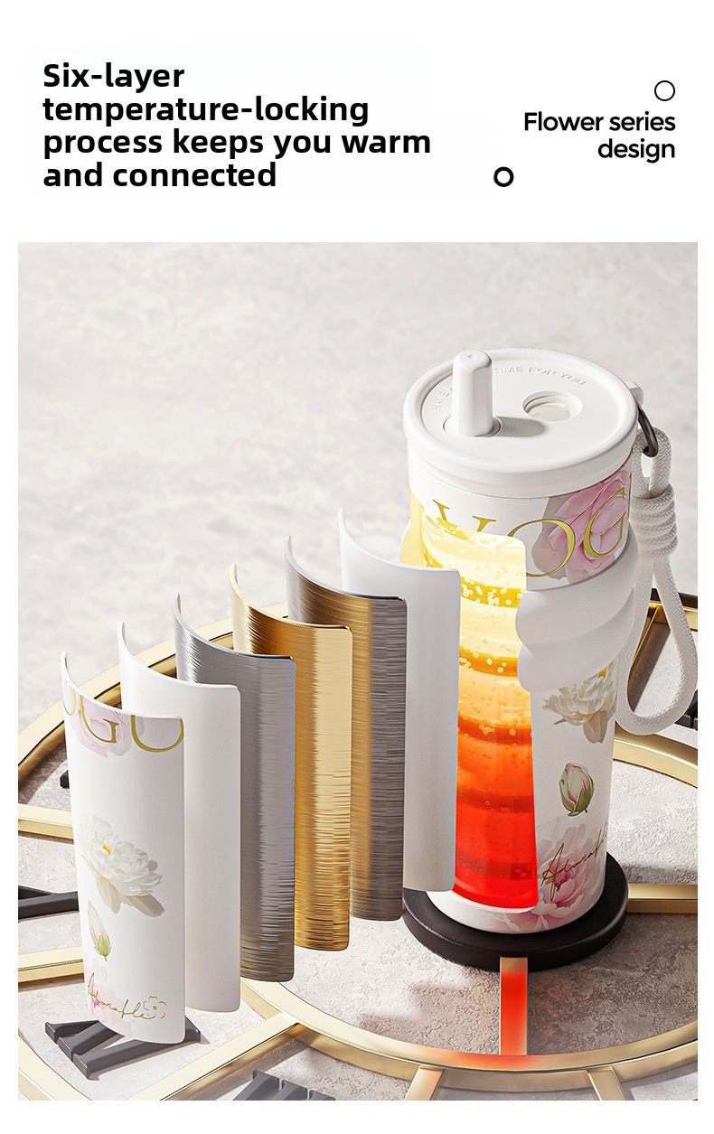 710ml Vacuum Insulated Tumbler with Straw & Handle – Leakproof Stainless Steel Travel Cup with Carry Strap