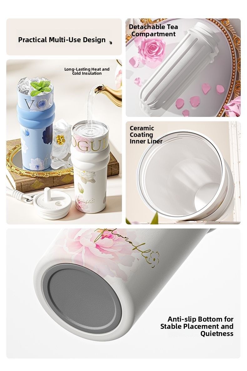 710ml Vacuum Insulated Tumbler with Straw & Handle – Leakproof Stainless Steel Travel Cup with Carry Strap