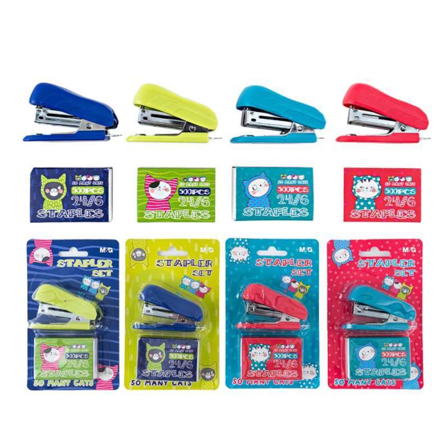 M&G Chenguang So Many Cats Mini Stapler 24/6 Stapler Set with Pack of Stapless - 1pcs - No:ABS916S6