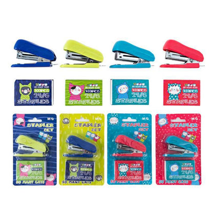 M&G Chenguang So Many Cats Mini Stapler 24/6 Stapler Set with Pack of Stapless - 1pcs - No:ABS916S6