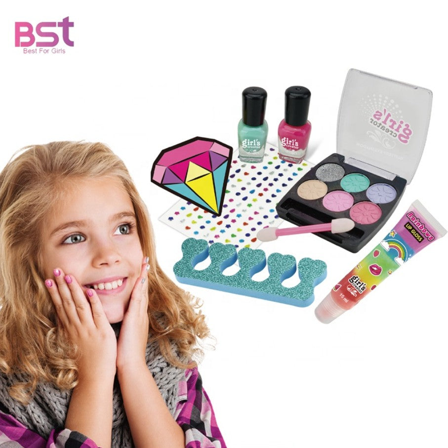 Girl Cosmetic Makeup Gift Set Includes Lip Gloss Nail Polish Eye Shadow Makeup for Children - No: MBK-392