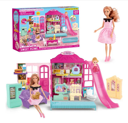 Vacation Sweet Doll House - Toy Pet Dollhouse for Girls – 30 Pcs