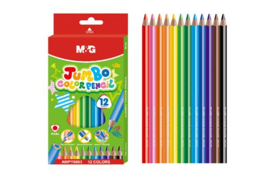 M&G Chenguang Jumbo Colored Pencils, 12 Colors – 3.8mm Thick Lead, Pre-Sharpened, Break-Resistant for Kids -No: AWPY6803