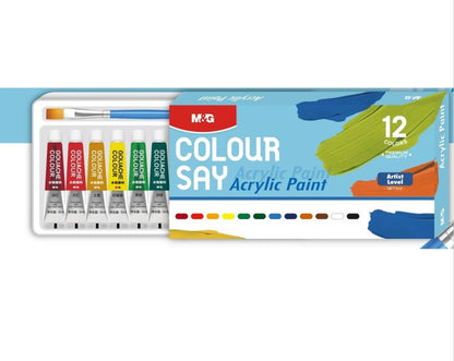 M&G Chenguang Acrylic Paint Set, 12 Colors × 5ml – Artist Quality Acrylic Paints with Brush for Canvas, Wood, Paper & Crafts - No: APL976T8