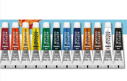 M&G Chenguang Acrylic Paint Set, 12 Colors × 5ml – Artist Quality Acrylic Paints with Brush for Canvas, Wood, Paper & Crafts - No: APL976T8