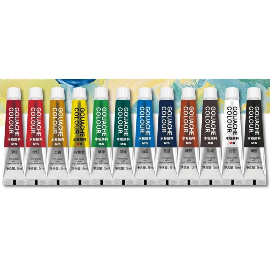 Set of Gouache Colour paint tubes in various colors on a white background