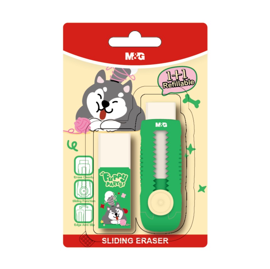 M&G Chenguang Sliding Eraser Set with Holder & Refill – 1+1 Refillable PVC Eraser for School, Office & Drawing - No:AXPQ4280