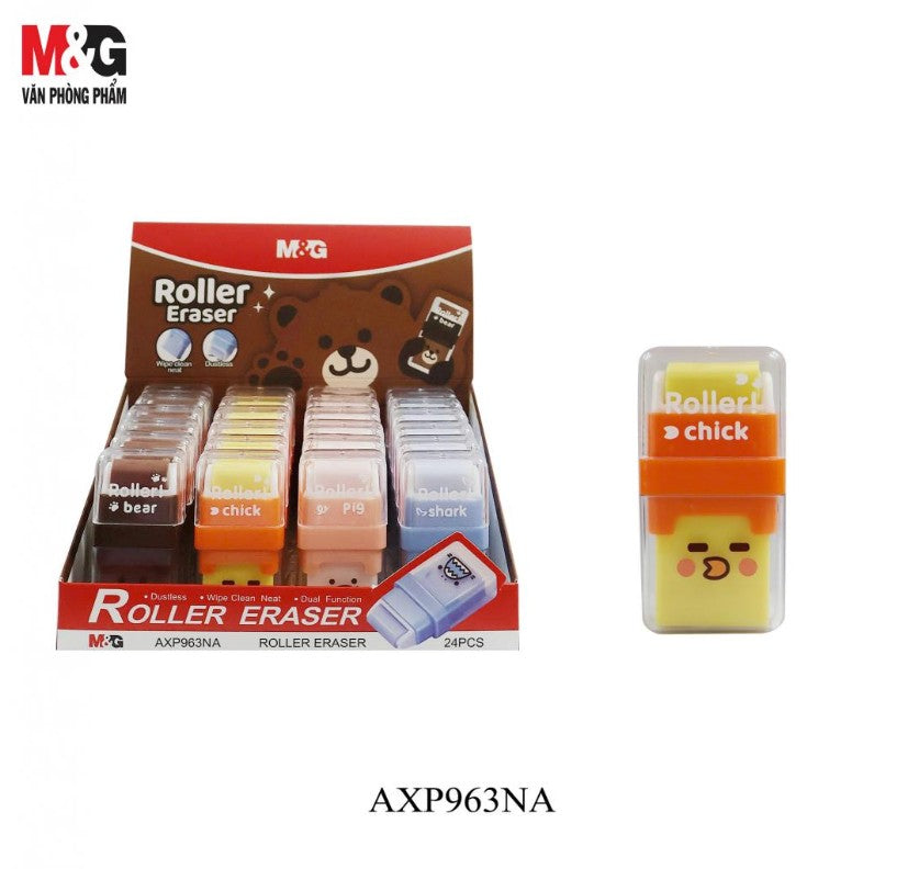 M&G Chenguang Roller Eraser with Dust Cleaning Roller – Cute Animal Design, Dustless PVC Eraser for School, Office & Drawing - 1pcs - No: AXP963NA
