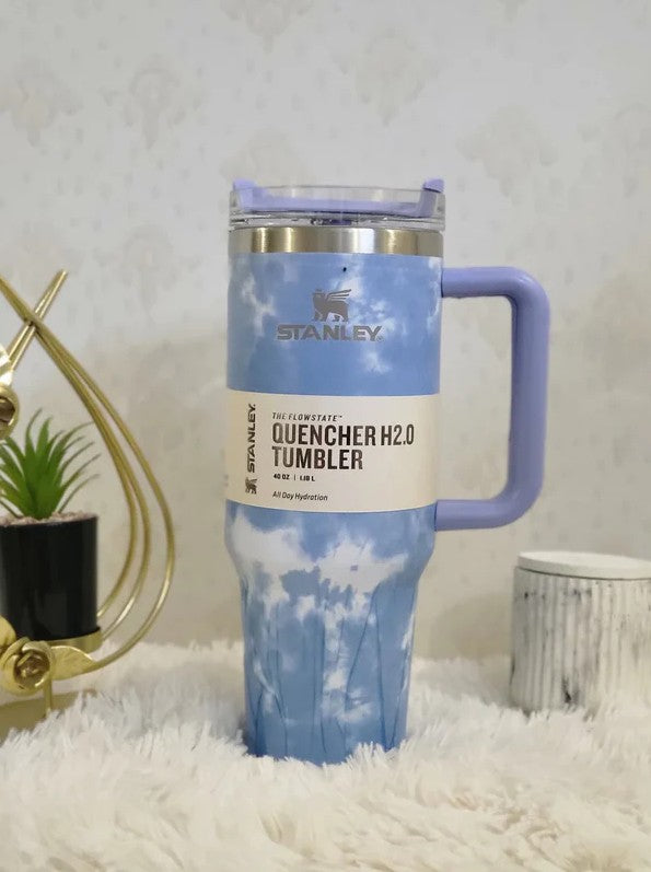 Stanley Quencher H2.0 Tie-Dye Tumbler 40oz (1.18L) – Vacuum Insulated Stainless Steel Travel Mug with Handle & Lid | Blue & Purple Marble Edition