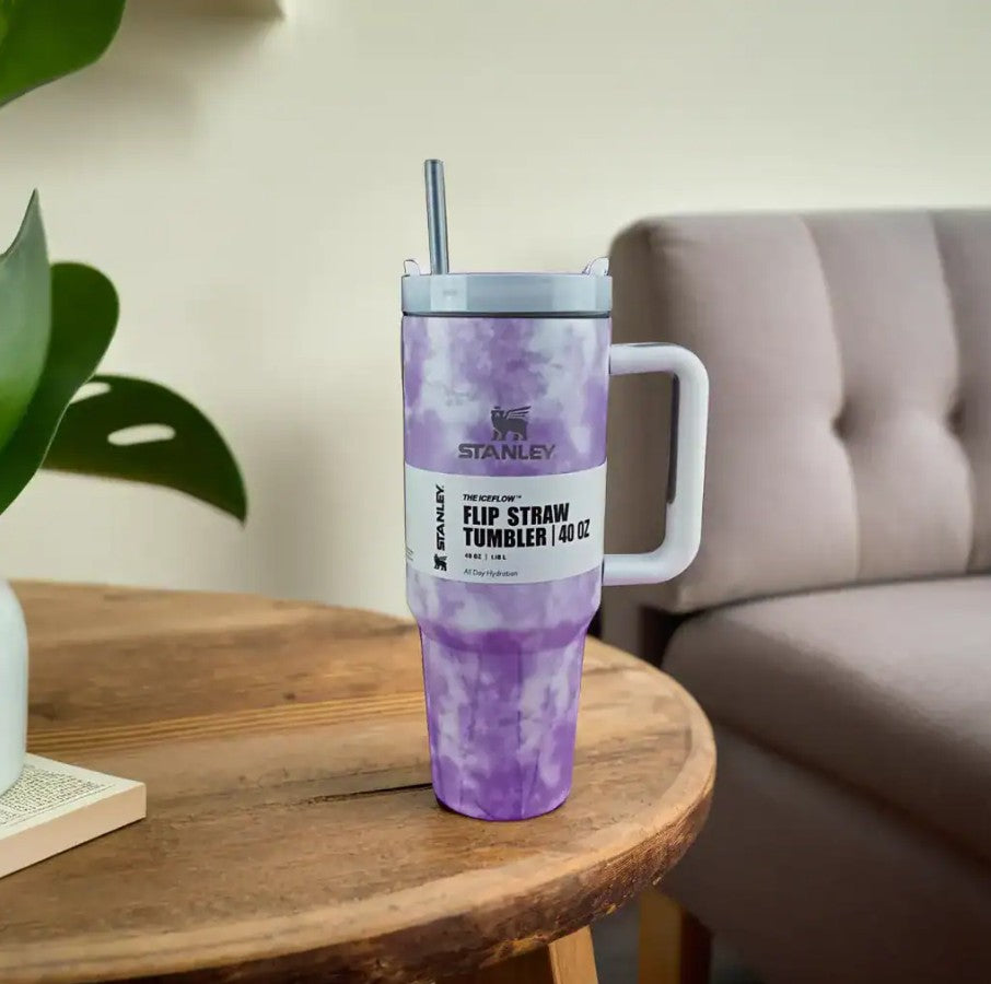 Stanley Quencher H2.0 Tie-Dye Tumbler 40oz (1.18L) – Vacuum Insulated Stainless Steel Travel Mug with Handle & Lid | Blue & Purple Marble Edition