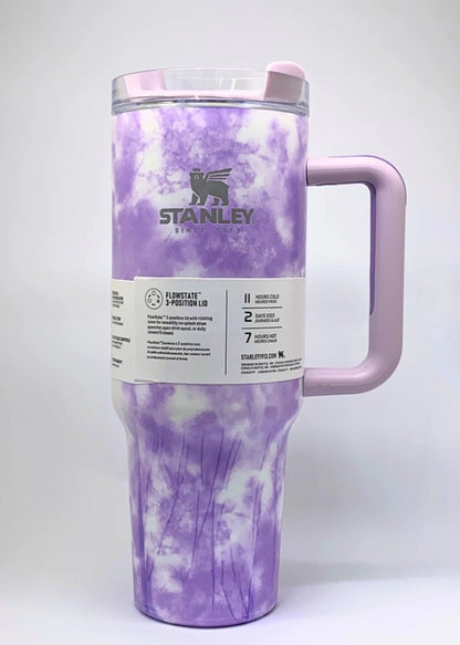 Stanley Quencher H2.0 Tie-Dye Tumbler 40oz (1.18L) – Vacuum Insulated Stainless Steel Travel Mug with Handle & Lid | Blue & Purple Marble Edition