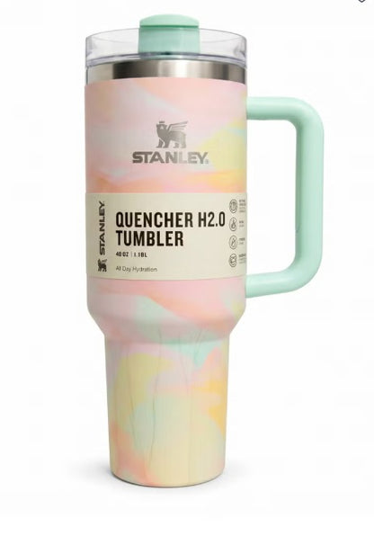 Stanley Quencher H2.0 40 oz (1.18L) – Vacuum Insulated Stainless Steel Travel Mug with Handle & Lid | – Pastel Marble Design