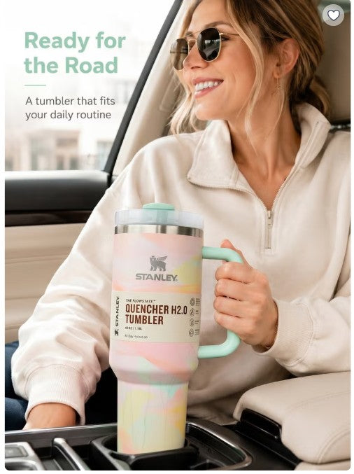 Stanley Quencher H2.0 40 oz (1.18L) – Vacuum Insulated Stainless Steel Travel Mug with Handle & Lid | – Pastel Marble Design